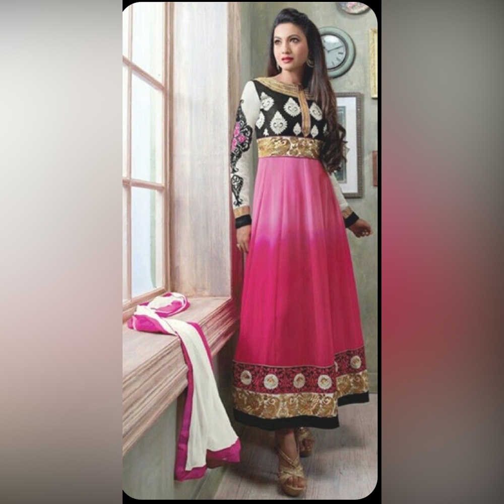 Elegant Pink and Gold Embroidered Dress